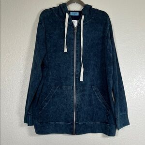 Blue acid wash zip-up hoodie, size XL